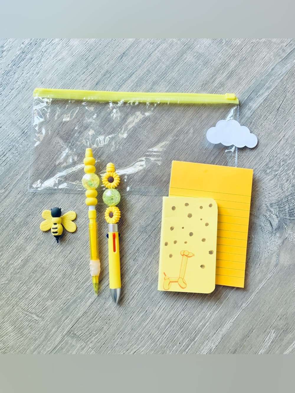 NEW📚 Homemade Crafted Stationery Set w/ Pouch Yellow